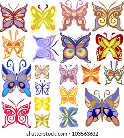 Set of Color Butterflies, Vector Version