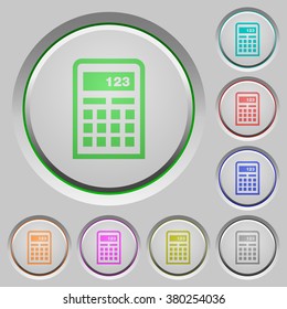 Set of color calculator sunk push buttons.