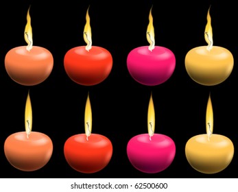 Set of color candles isolated on black background