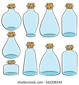 Set of color cans, vials, bottles. Isolated vector objects on white background. 