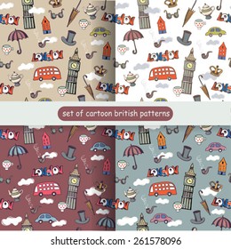 set of color cartoon british patterns