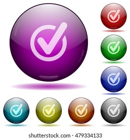 Set of color checked data glass sphere buttons with shadows.