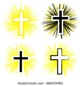 Set of color christian cross. Faith and religion. Vector illustration