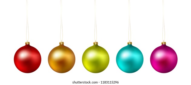 Set of color Christmas ball on white background. Vector illustration.