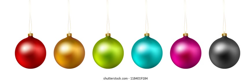 Set of color Christmas ball on white background. Vector illustration.