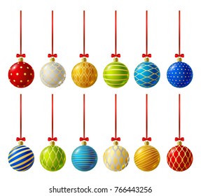 Set of color Christmas balls with golden ornate