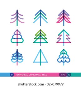 set of color Christmas fir trees