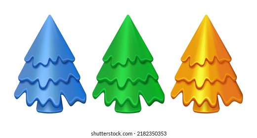 Set of color Christmas trees. Realistic 3d object. Detail for Christmas and New Year's holiday design