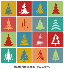 Set of Color Christmas Trees. Vector Illustrations.