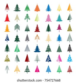Set of Color Christmas Trees. Vector Illustrations.