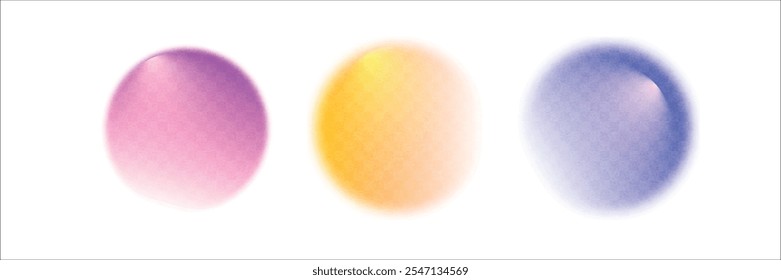 Set color circle gradient noise gradation. Abstract colorful watercolor blur mesh on isolated transparent background. Circle shape png.