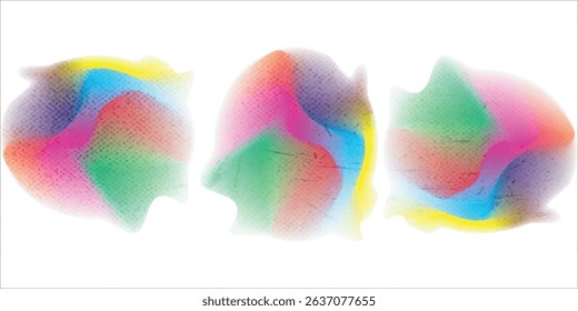 Set color circle gradient noise gradation. Abstract colorful watercolor blur mesh shape on white background. Gradient aura, grain neon blob with noise effect vector illustration.