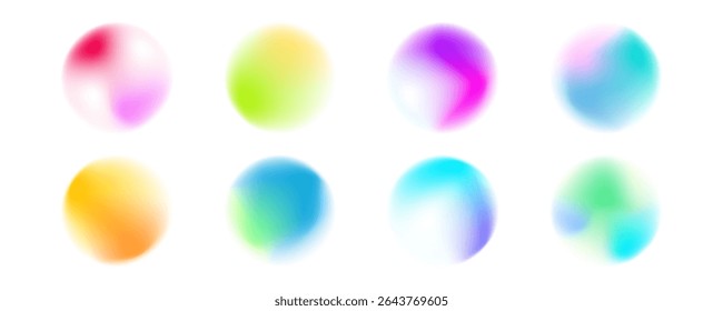 Set color circle gradient noise gradation. Abstract colorful watercolor blur mesh on isolated transparent background. Circle shape png.