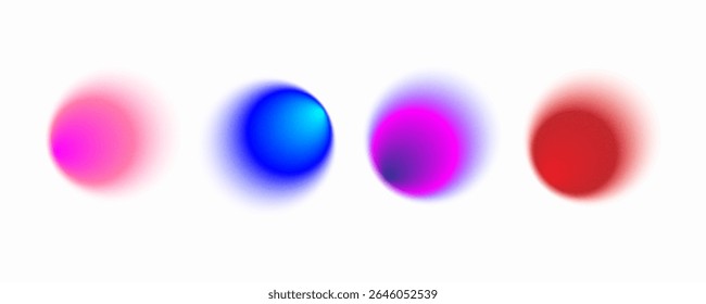 Set color circle gradient noise gradation. Abstract colorful watercolor blur mesh shape on white background. Gradient aura, grain neon blob with noise effect vector illustration.