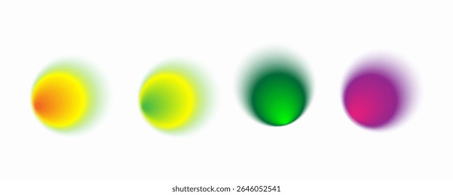 Set color circle gradient noise gradation. Abstract colorful watercolor blur mesh shape on white background. Gradient aura, grain neon blob with noise effect vector illustration.
