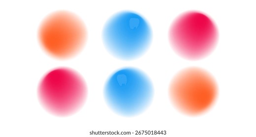 Set color circle gradient noise gradation. Abstract colorful watercolor blur mesh on isolated transparent background.
