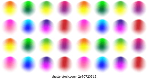 Set color circle gradient noise gradation. Abstract colorful watercolor blur mesh shape on white background. Gradient aura, grain neon blob with noise effect vector illustration.