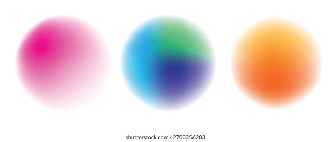 Set color circle gradient noise gradation. Abstract colorful watercolor blur mesh on isolated transparent background. Circle shape png.