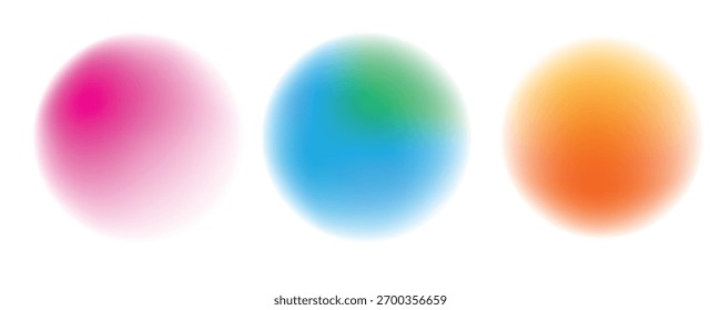 Set color circle gradient noise gradation. Abstract colorful watercolor blur mesh on isolated transparent background. Circle shape png.