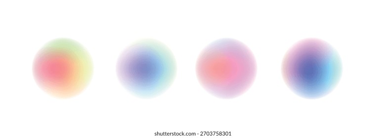 Definir a gradação de ruído de gradiente do círculo de cores. Abstrato colorido aquarela borrar forma de malha no fundo branco. Aura de gradiente, bolha de neon de grão com ilustração de vetor de efeito de ruído.
