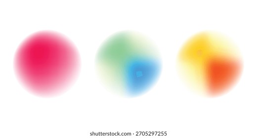 Establezca la gradación del ruido del gradiente del círculo de color. Abstractas malla de desenfoque de acuarela colorida sobre fondo transparente aislado. Forma de círculo png.