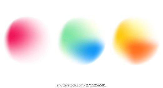 Definir a gradação de ruído de gradiente do círculo de cores. Abstrato colorido aquarela borrar malha em fundo transparente isolado. Png em forma de círculo.