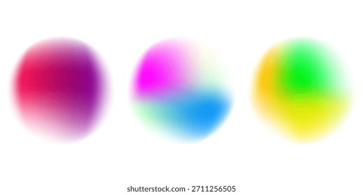 Definir a gradação de ruído de gradiente do círculo de cores. Abstrato colorido aquarela borrar malha em fundo transparente isolado. Png em forma de círculo.