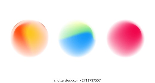 Set color circle gradient noise gradation. Abstract colorful watercolor blur mesh on isolated transparent background.