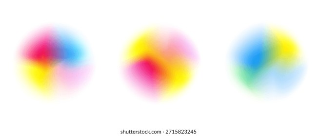 Establezca la gradación del ruido del gradiente del círculo de color. Abstractas malla de desenfoque de acuarela colorida sobre fondo transparente aislado. Forma de círculo png.
