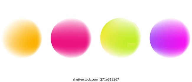 Set color circle gradient noise gradation. Abstract colorful watercolor blur mesh shape on white background. Gradient aura, grain neon blob with noise effect vector illustration.