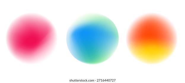 Set color circle gradient noise gradation. Abstract colorful watercolor blur mesh on isolated transparent background. Circle shape png.