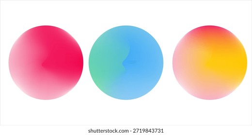 Set color circle gradient noise gradation. Abstract colorful watercolor blur mesh on isolated transparent background. Circle shape png.