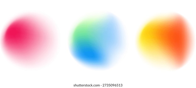 Set color circle gradient noise gradation. Abstract colorful watercolor blur mesh on isolated transparent background. Circle shape png.