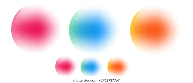 Set color circle gradient noise gradation. Abstract colorful watercolor blur mesh on isolated transparent background. Circle shape png.