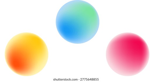 Set color circle gradient noise gradation. Abstract colorful watercolor blur mesh on isolated transparent background. Circle shape png.