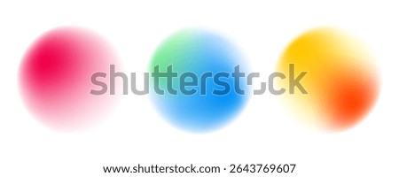 Set color circle gradient noise gradation. Abstract colorful watercolor blur mesh on isolated transparent background. Circle shape png.