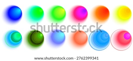 Set color circle gradient noise gradation. Abstract colorful watercolor blur mesh on isolated transparent background. Circle shape png. Gradient aura, grain neon blob noise effect eps10.