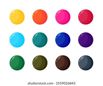 Set color circle illustration, glossy circle buttons vector set, colored spheres round shapes collection, colorful balls image