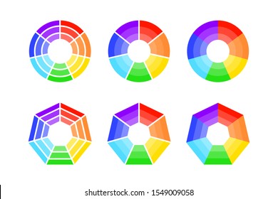 set color circle and polygon with shades in flat style, vector