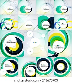 Set of color circles composition, rings, with shadows. Abstract backgrounds collection