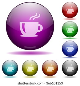 Set of color coffee glass sphere buttons with shadows.
