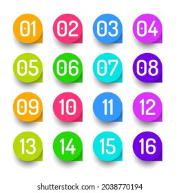 Définir le point de collection de couleurs 0 à 15 Numéros colorés Icône Étiquette Étiquette Marque Bannière Bannière Ruban Arrière-Plan Isolé Illustration Vectorielle Création