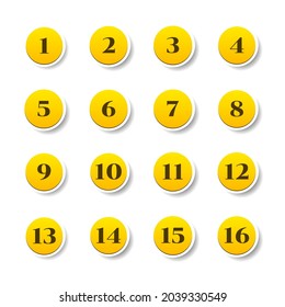 Set Color Collection Point 0 to 15 Colorful Numbers Icon Label Sign Brand Tag Banner Ribbon Isolated Background Vector Design Style Illustration