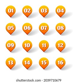 Establecer el punto de colección de color 0 a 15 números coloridos Icono Etiqueta de firma Etiqueta de marca Banner Cinta de opciones de diseño de vectores de fondo aislado Ilustración