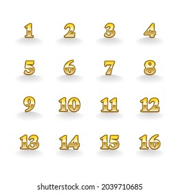 Set Color Collection Point 0 to 15 Colorful Numbers Icon Label Sign Brand Tag Banner Ribbon Isolated Background Vector Design Style Illustration
