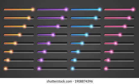 Set Color Collection Progress Loading Bar Lighting Glow Vector Design Style