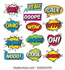 Set of color comic speech bubbles with text. Vector Illustration and graphic elements.