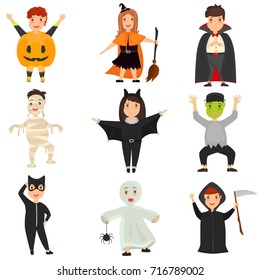 Set of color costumed girls and boys