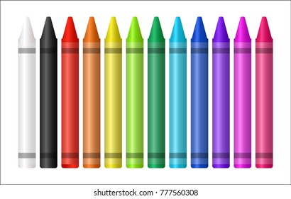 Set Of A Color Crayon On White Background 