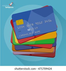 Set of color credit cards icon. Vector flat design mock up.